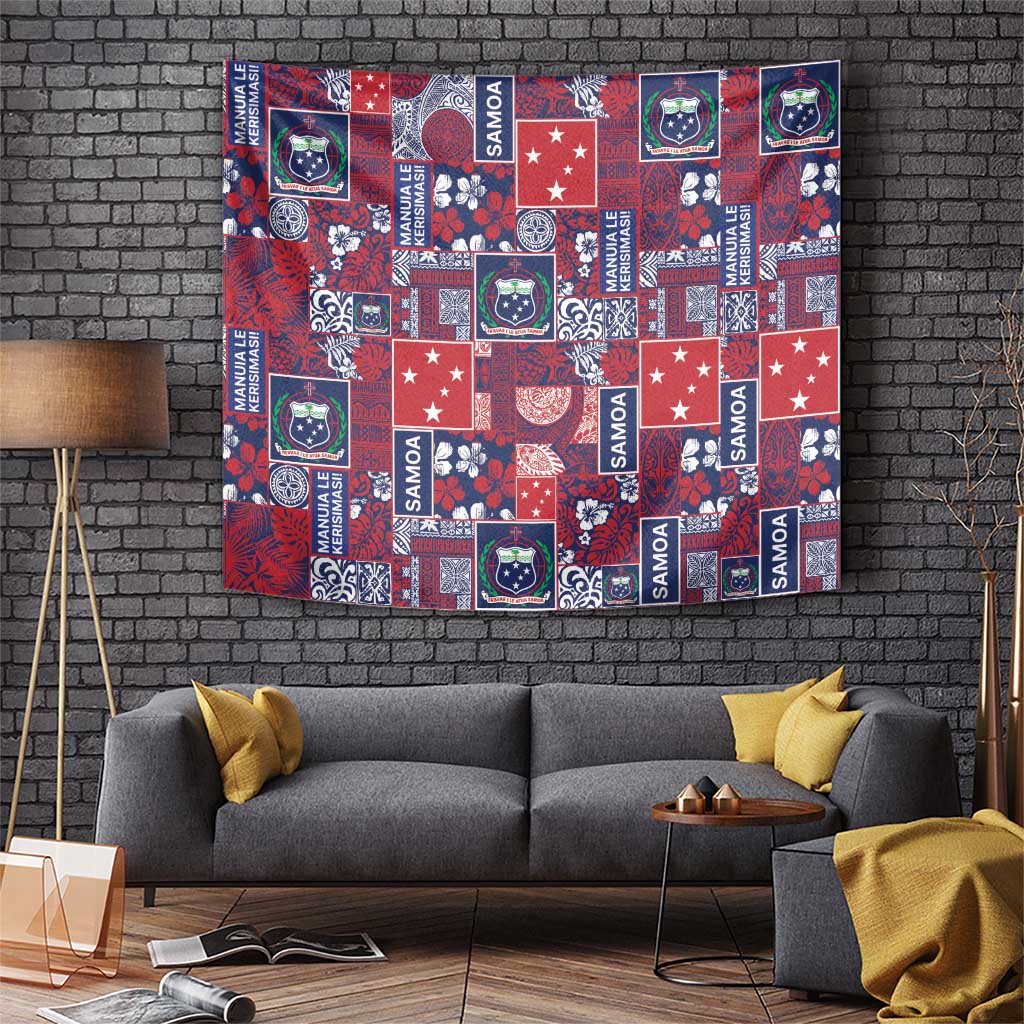 Red Samoa Manuia Le Kerisimasi Tapestry Pacific Patchwork Xmas Vibes LT9 Red - Polynesian Pride