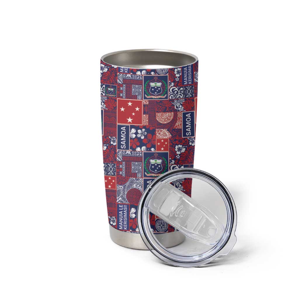 Red Samoa Manuia Le Kerisimasi Tumbler Cup Pacific Patchwork Xmas Vibes - Polynesian Pride