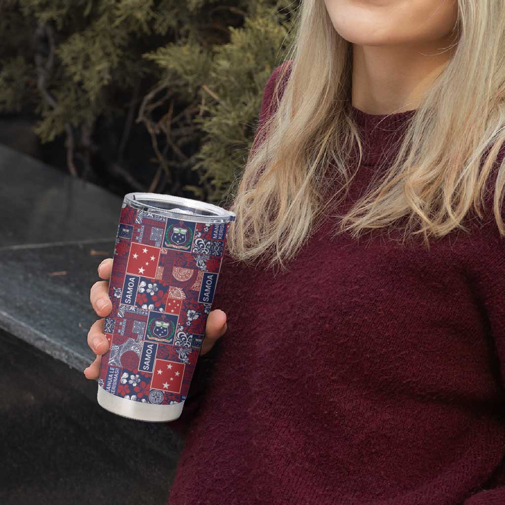 Red Samoa Manuia Le Kerisimasi Tumbler Cup Pacific Patchwork Xmas Vibes - Polynesian Pride