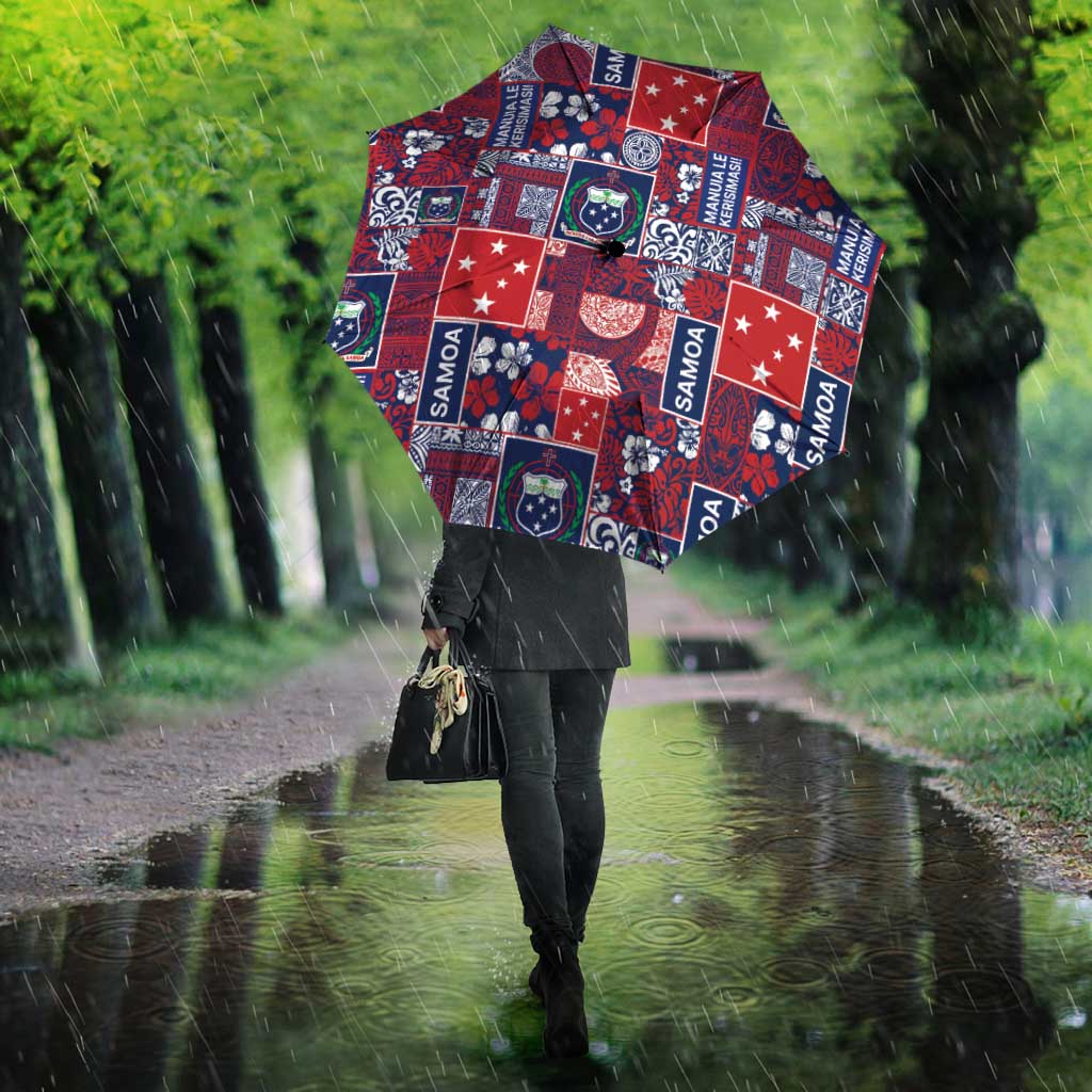 Red Samoa Manuia Le Kerisimasi Umbrella Pacific Patchwork Xmas Vibes - Polynesian Pride