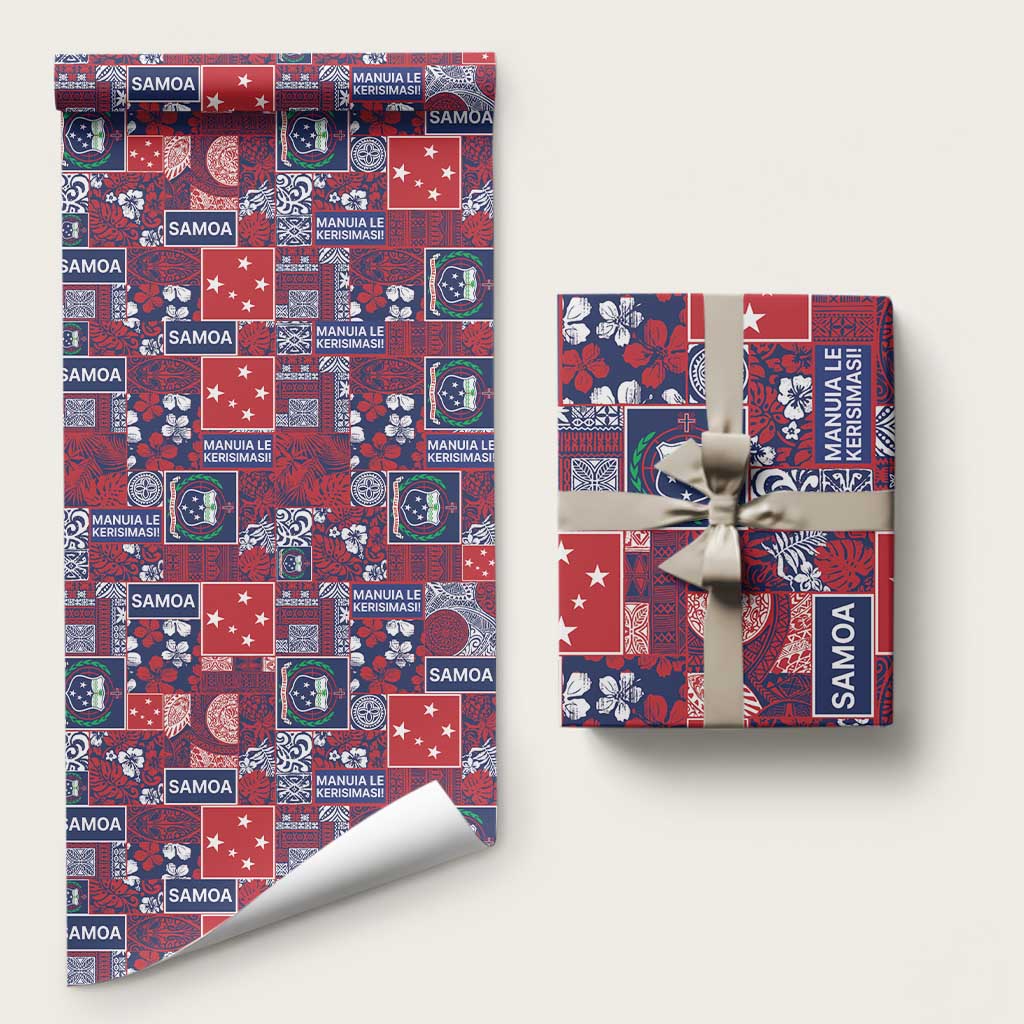 Red Samoa Manuia Le Kerisimasi Wrapping Paper Pacific Patchwork Xmas Vibes - Polynesian Pride