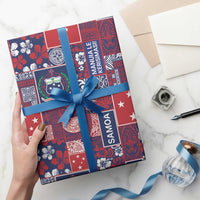Red Samoa Manuia Le Kerisimasi Wrapping Paper Pacific Patchwork Xmas Vibes - Polynesian Pride