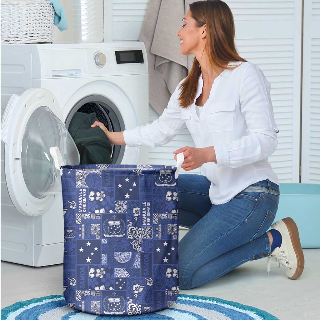 Blue Samoa Manuia Le Kerisimasi Laundry Basket Pacific Patchwork Xmas Vibes - Polynesian Pride
