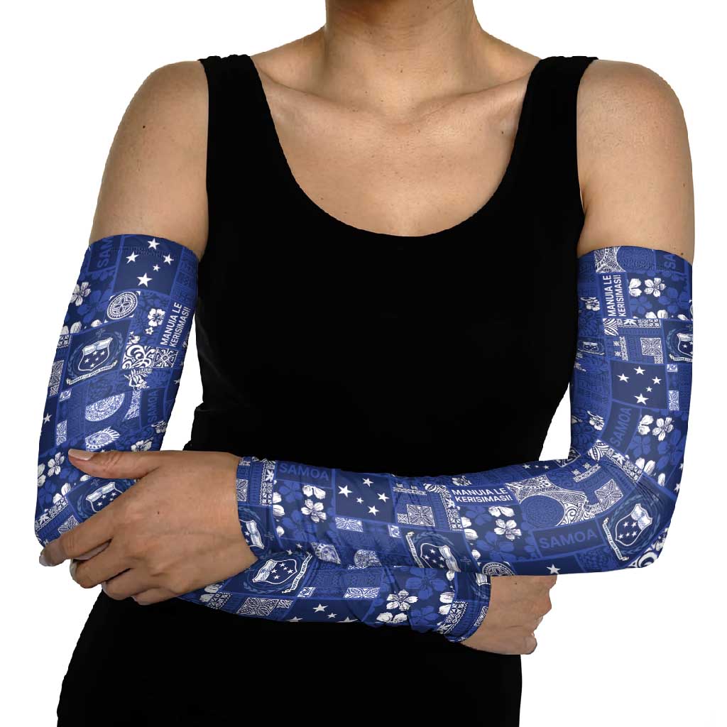 Blue Samoa Manuia Le Kerisimasi Arm Sleeves Pacific Patchwork Xmas Vibes - Polynesian Pride