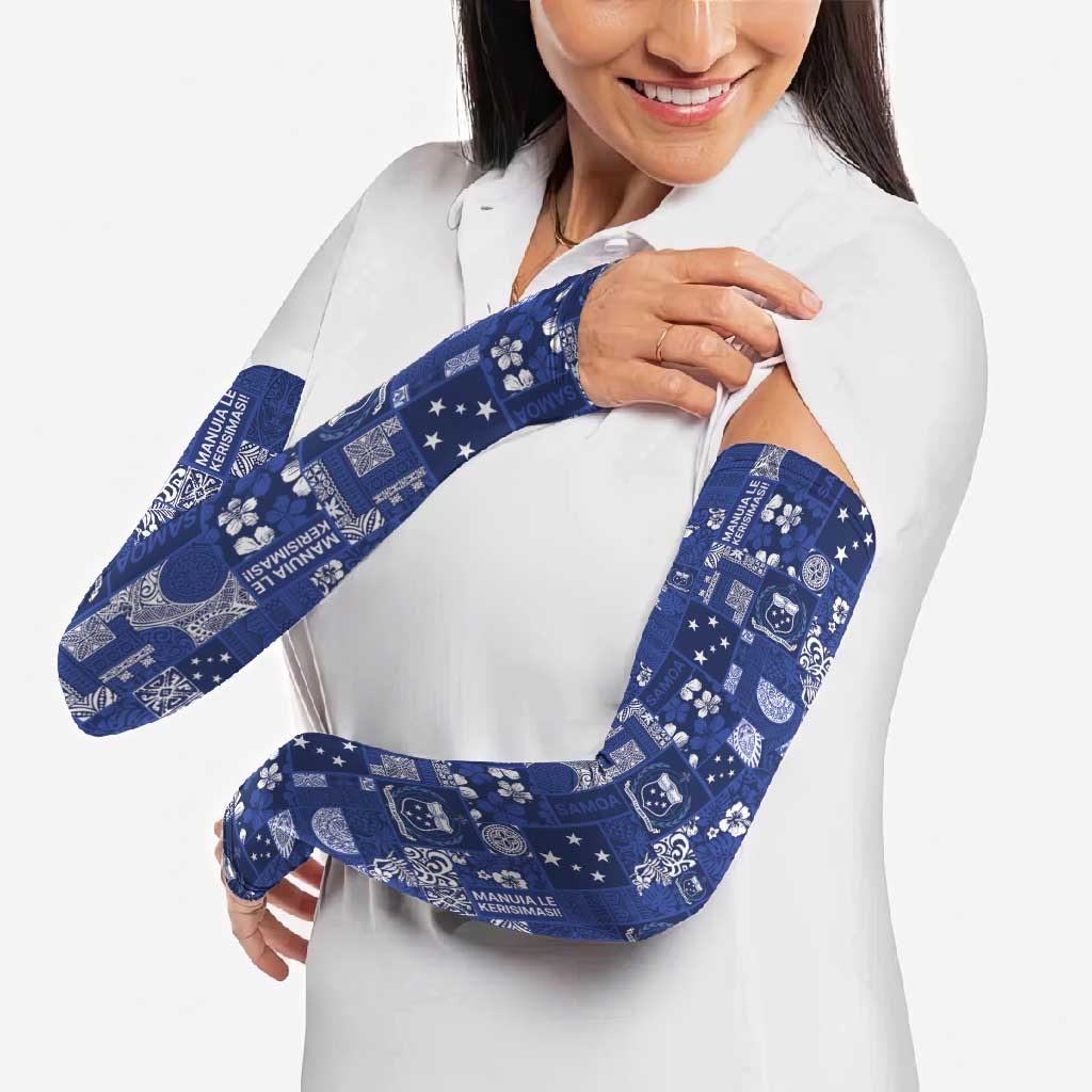 Blue Samoa Manuia Le Kerisimasi Arm Sleeves Pacific Patchwork Xmas Vibes - Polynesian Pride