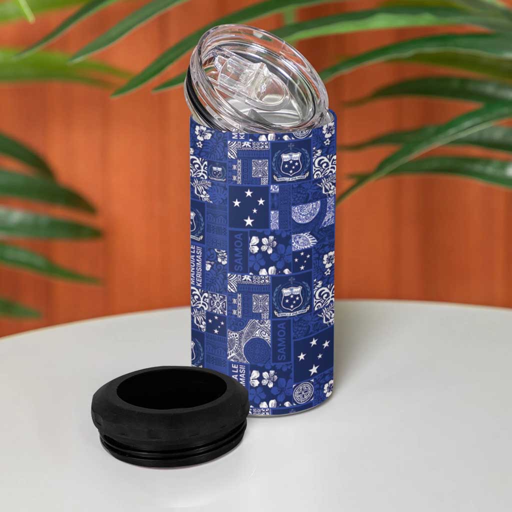 Blue Samoa Manuia Le Kerisimasi 4 in 1 Can Cooler Tumbler Pacific Patchwork Xmas Vibes - Polynesian Pride
