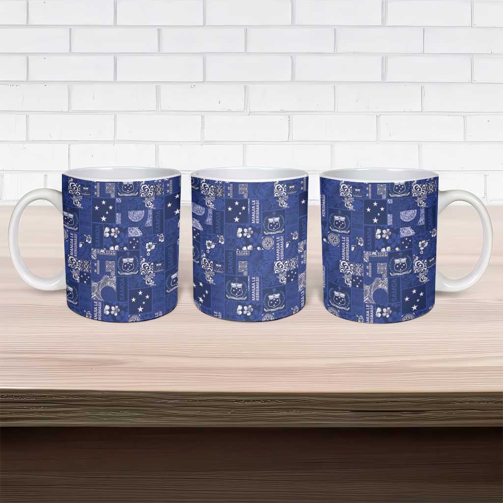 Blue Samoa Manuia Le Kerisimasi Ceramic Mug Pacific Patchwork Xmas Vibes - Polynesian Pride
