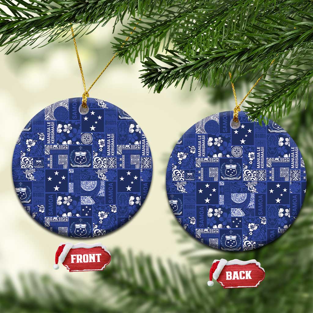 Blue Samoa Manuia Le Kerisimasi Ceramic Ornament Pacific Patchwork Xmas Vibes - Polynesian Pride
