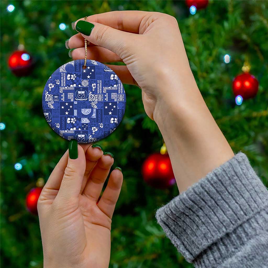 Blue Samoa Manuia Le Kerisimasi Ceramic Ornament Pacific Patchwork Xmas Vibes - Polynesian Pride