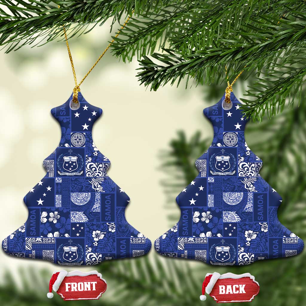 Blue Samoa Manuia Le Kerisimasi Ceramic Ornament Pacific Patchwork Xmas Vibes - Polynesian Pride