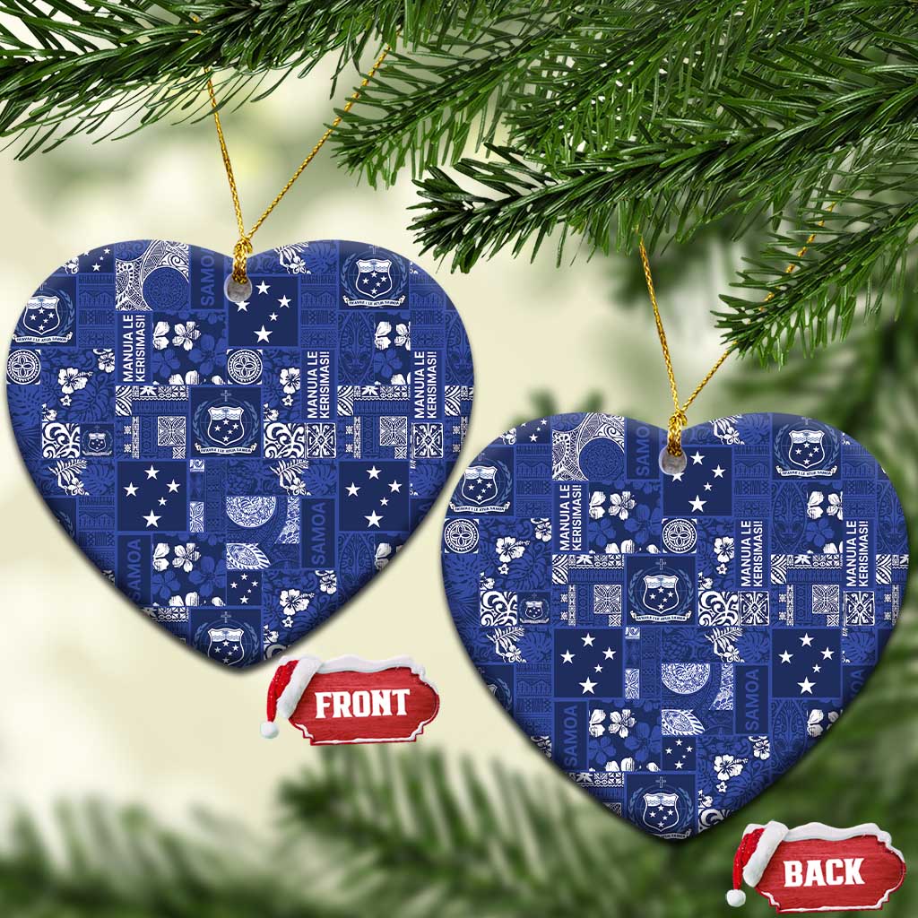 Blue Samoa Manuia Le Kerisimasi Ceramic Ornament Pacific Patchwork Xmas Vibes - Polynesian Pride