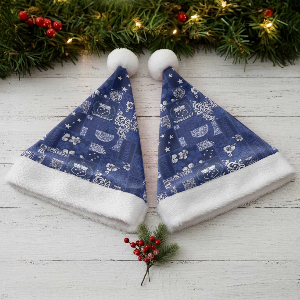 Blue Samoa Manuia Le Kerisimasi Christmas Santa Hat Pacific Patchwork Xmas Vibes - Polynesian Pride