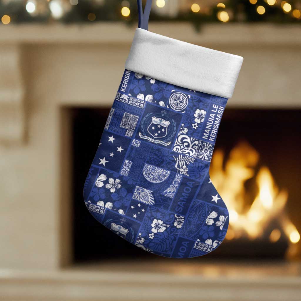 Blue Samoa Manuia Le Kerisimasi Christmas Stocking Pacific Patchwork Xmas Vibes - Polynesian Pride
