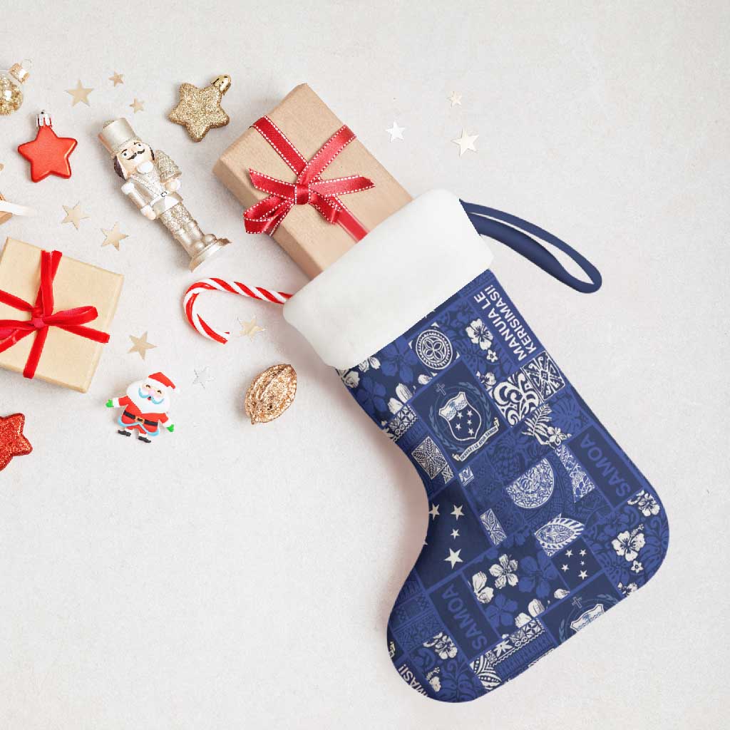 Blue Samoa Manuia Le Kerisimasi Christmas Stocking Pacific Patchwork Xmas Vibes - Polynesian Pride