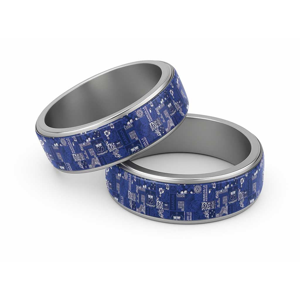 Blue Samoa Manuia Le Kerisimasi Classic Ring Pacific Patchwork Xmas Vibes - Polynesian Pride