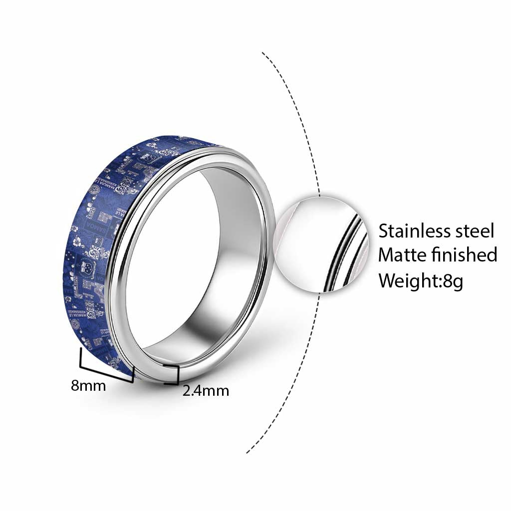 Blue Samoa Manuia Le Kerisimasi Classic Ring Pacific Patchwork Xmas Vibes - Polynesian Pride