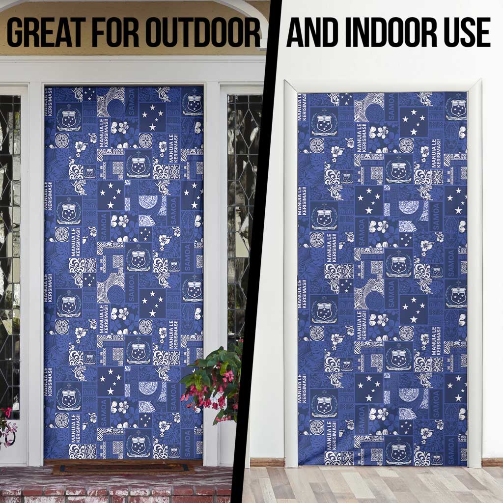 Blue Samoa Manuia Le Kerisimasi Door Cover Pacific Patchwork Xmas Vibes - Polynesian Pride