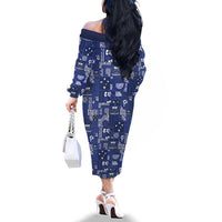 Blue Samoa Manuia Le Kerisimasi Family Matching Off The Shoulder Long Sleeve Dress and Hawaiian Shirt Pacific Patchwork Xmas Vibes - Polynesian Pride