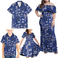 Blue Samoa Manuia Le Kerisimasi Family Matching Off Shoulder Maxi Dress and Hawaiian Shirt Pacific Patchwork Xmas Vibes - Polynesian Pride