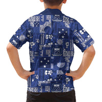 Blue Samoa Manuia Le Kerisimasi Family Matching Off Shoulder Short Dress and Hawaiian Shirt Pacific Patchwork Xmas Vibes - Polynesian Pride