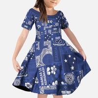 Blue Samoa Manuia Le Kerisimasi Family Matching Off Shoulder Short Dress and Hawaiian Shirt Pacific Patchwork Xmas Vibes - Polynesian Pride