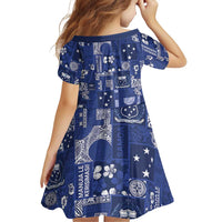 Blue Samoa Manuia Le Kerisimasi Family Matching Off Shoulder Short Dress and Hawaiian Shirt Pacific Patchwork Xmas Vibes - Polynesian Pride