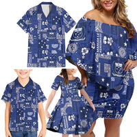 Blue Samoa Manuia Le Kerisimasi Family Matching Off Shoulder Short Dress and Hawaiian Shirt Pacific Patchwork Xmas Vibes - Polynesian Pride