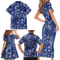 Blue Samoa Manuia Le Kerisimasi Family Matching Short Sleeve Bodycon Dress and Hawaiian Shirt Pacific Patchwork Xmas Vibes - Polynesian Pride