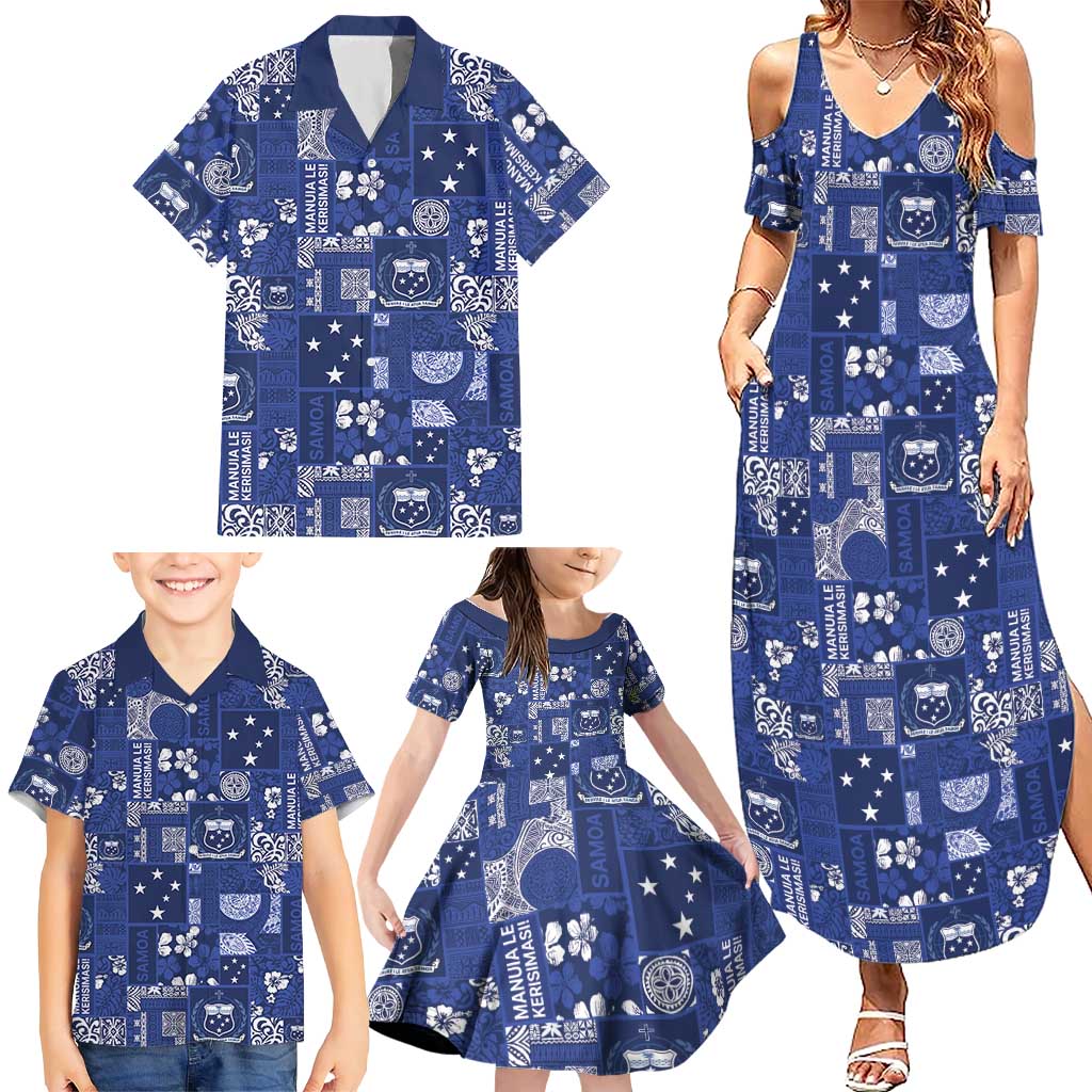 Blue Samoa Manuia Le Kerisimasi Family Matching Summer Maxi Dress and Hawaiian Shirt Pacific Patchwork Xmas Vibes - Polynesian Pride
