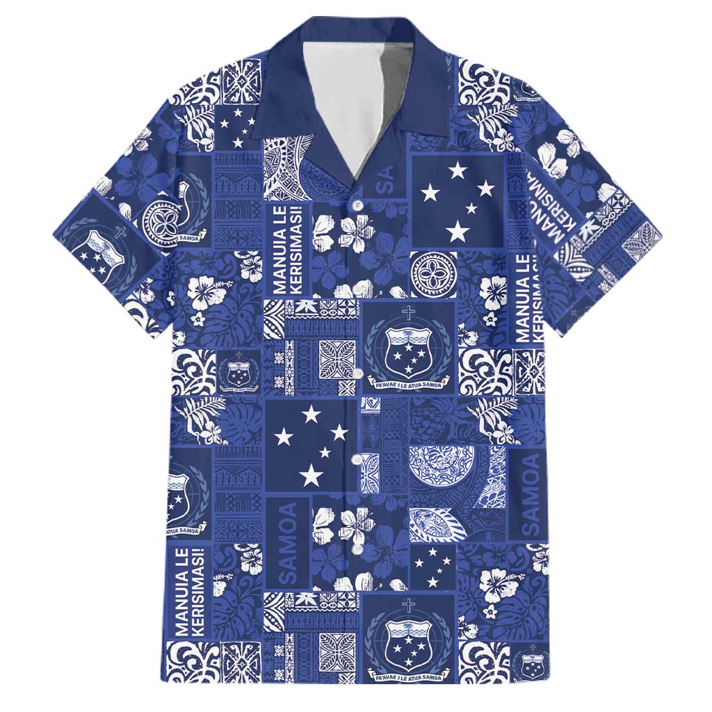 Blue Samoa Manuia Le Kerisimasi Family Matching Tank Maxi Dress and Hawaiian Shirt Pacific Patchwork Xmas Vibes - Polynesian Pride