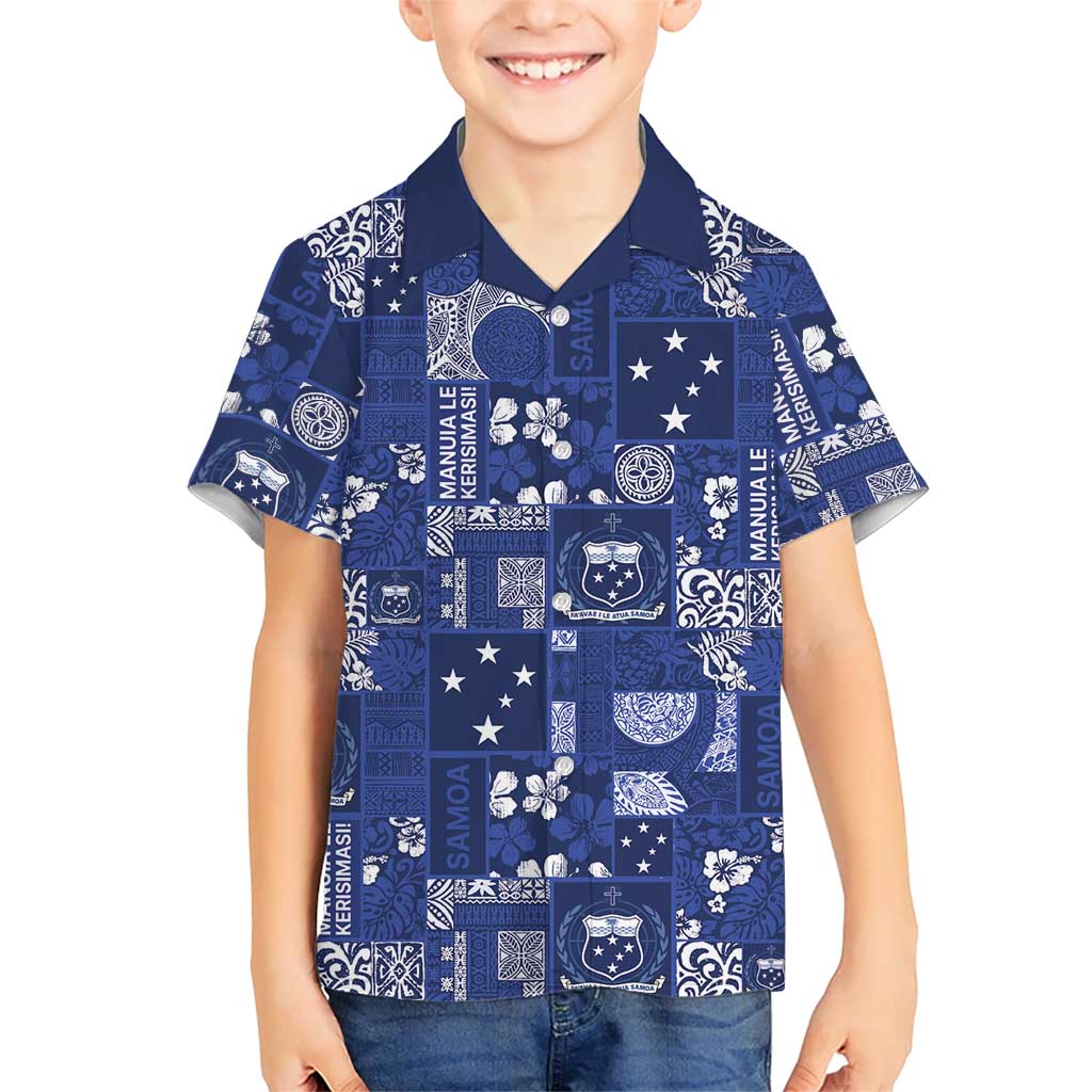 Blue Samoa Manuia Le Kerisimasi Family Matching Tank Maxi Dress and Hawaiian Shirt Pacific Patchwork Xmas Vibes - Polynesian Pride