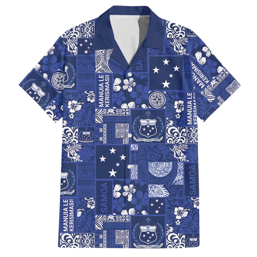 Blue Samoa Manuia Le Kerisimasi Hawaiian Shirt Pacific Patchwork Xmas Vibes - Polynesian Pride