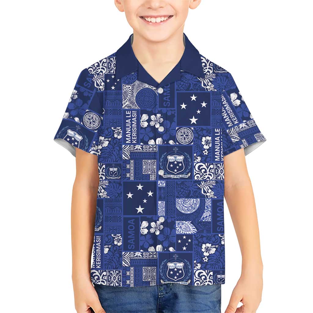 Blue Samoa Manuia Le Kerisimasi Hawaiian Shirt Pacific Patchwork Xmas Vibes - Polynesian Pride