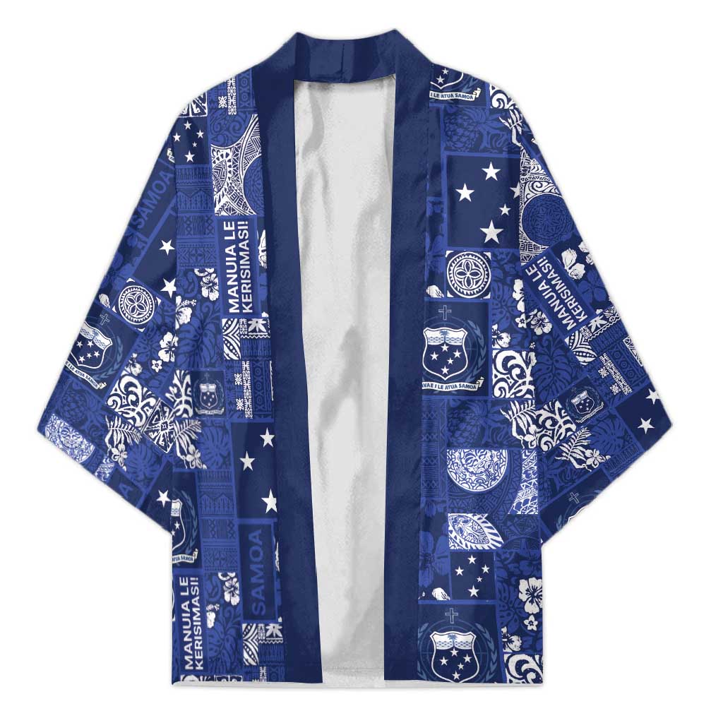 Blue Samoa Manuia Le Kerisimasi Kimono Pacific Patchwork Xmas Vibes LT9 Unisex Blue - Polynesian Pride
