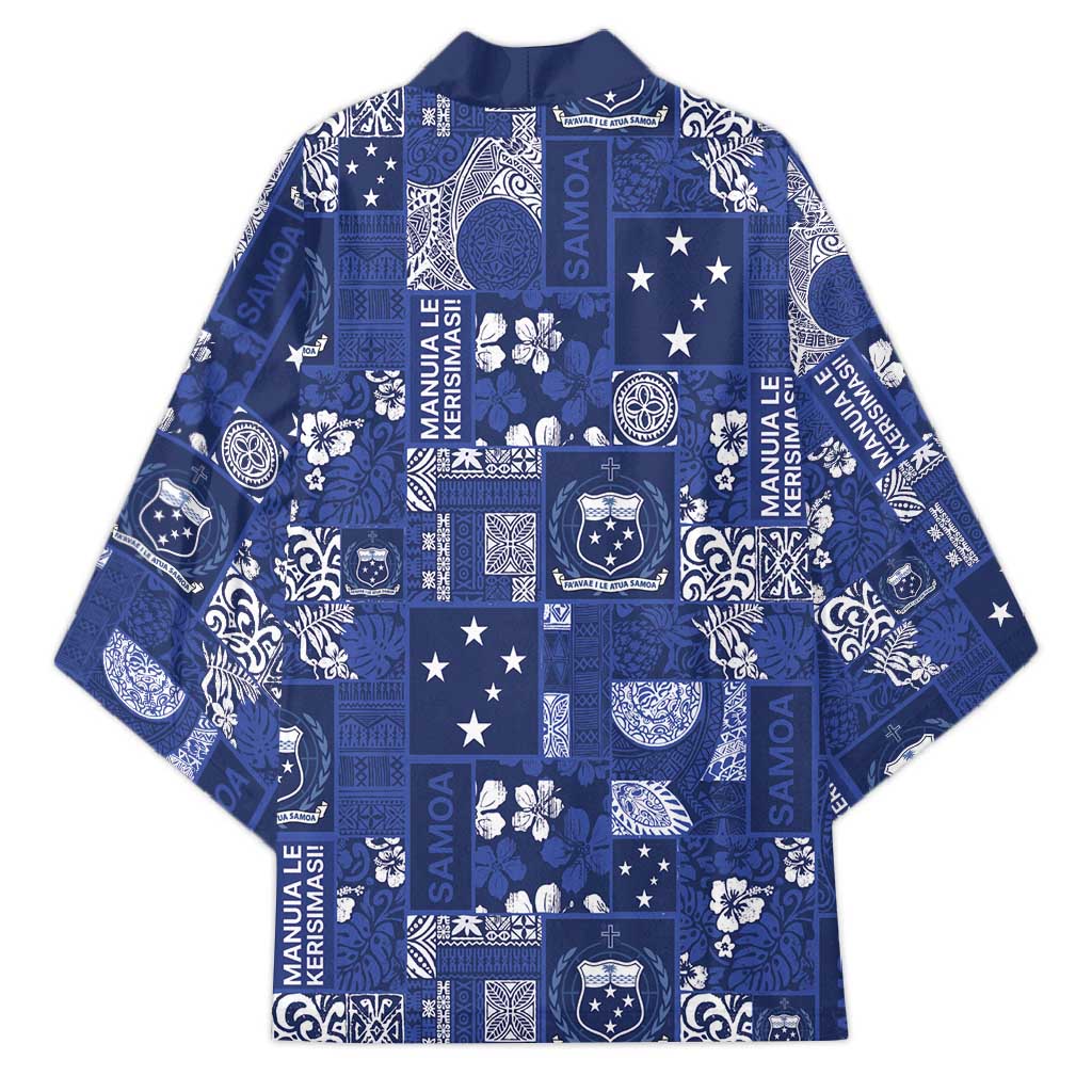 Blue Samoa Manuia Le Kerisimasi Kimono Pacific Patchwork Xmas Vibes LT9 - Polynesian Pride