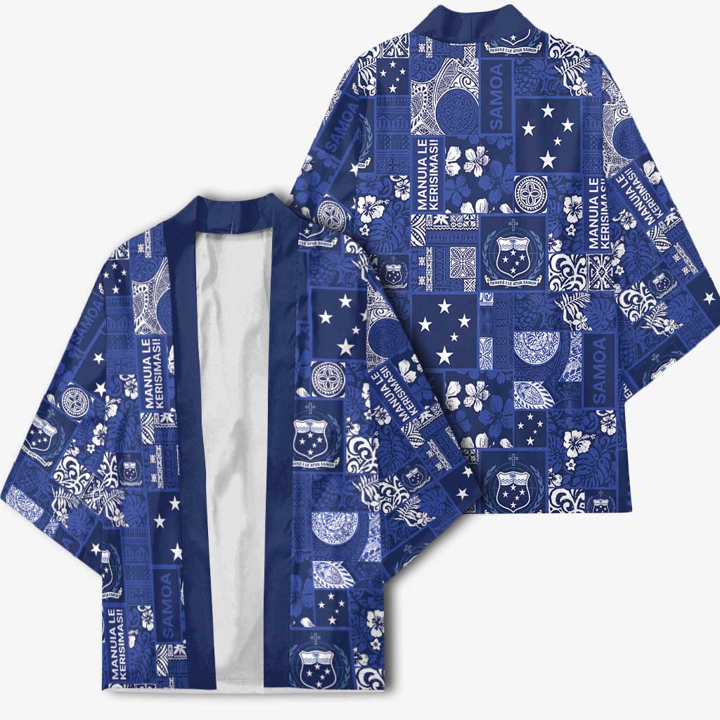 Blue Samoa Manuia Le Kerisimasi Kimono Pacific Patchwork Xmas Vibes LT9 - Polynesian Pride