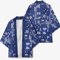Blue Samoa Manuia Le Kerisimasi Kimono Pacific Patchwork Xmas Vibes LT9 - Polynesian Pride