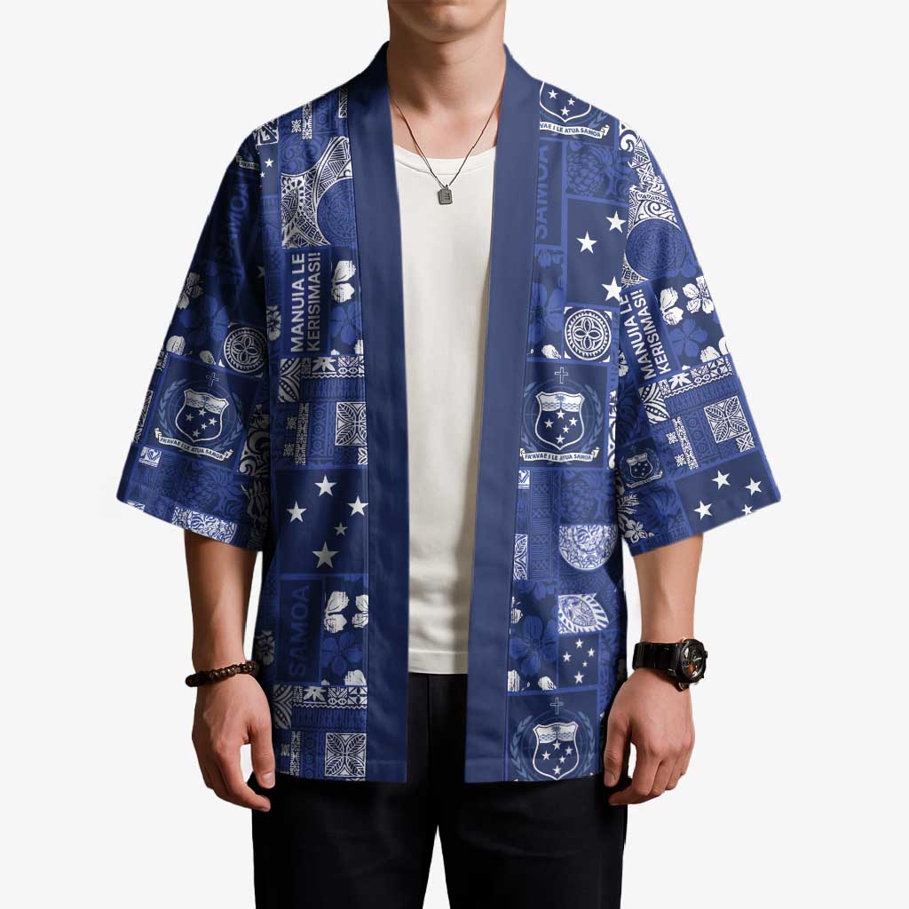 Blue Samoa Manuia Le Kerisimasi Kimono Pacific Patchwork Xmas Vibes LT9 - Polynesian Pride