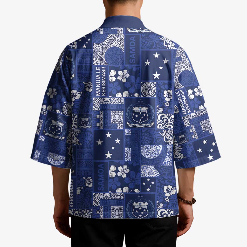 Blue Samoa Manuia Le Kerisimasi Kimono Pacific Patchwork Xmas Vibes LT9 - Polynesian Pride