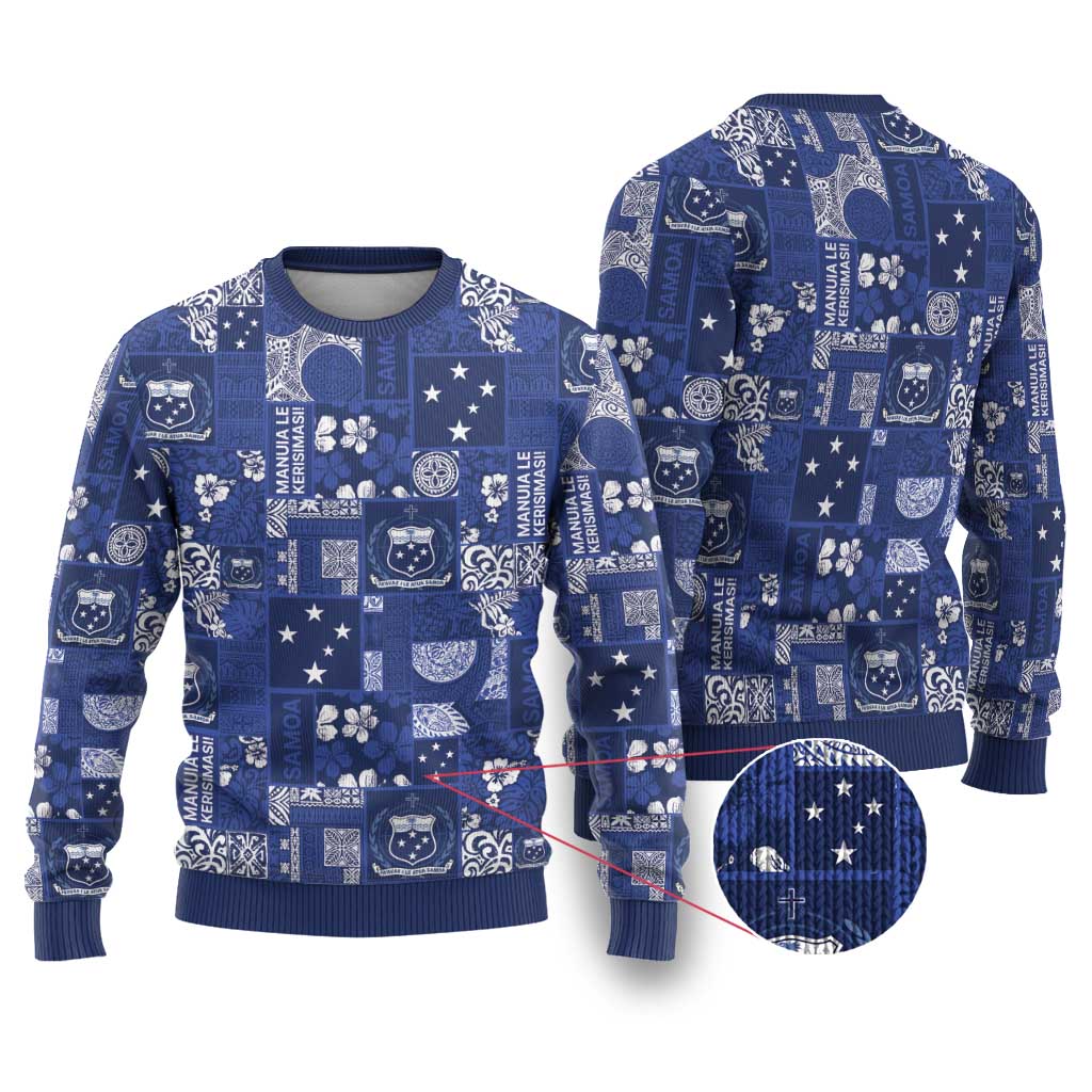 Blue Samoa Manuia Le Kerisimasi Ugly Christmas Sweater Pacific Patchwork Xmas Vibes - Polynesian Pride