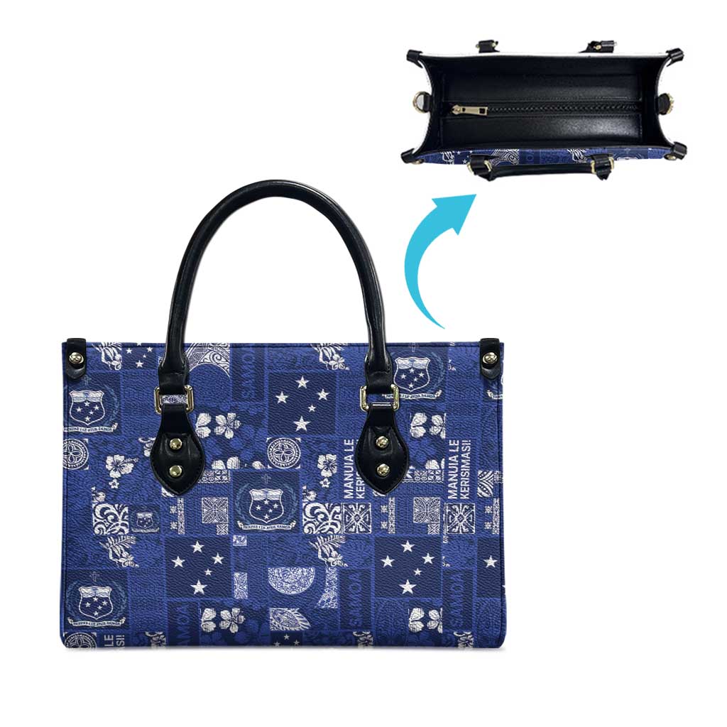 Blue Samoa Manuia Le Kerisimasi Leather Bag Pacific Patchwork Xmas Vibes - Polynesian Pride
