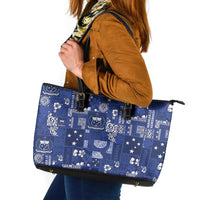 Blue Samoa Manuia Le Kerisimasi Leather Tote Bag Pacific Patchwork Xmas Vibes - Polynesian Pride