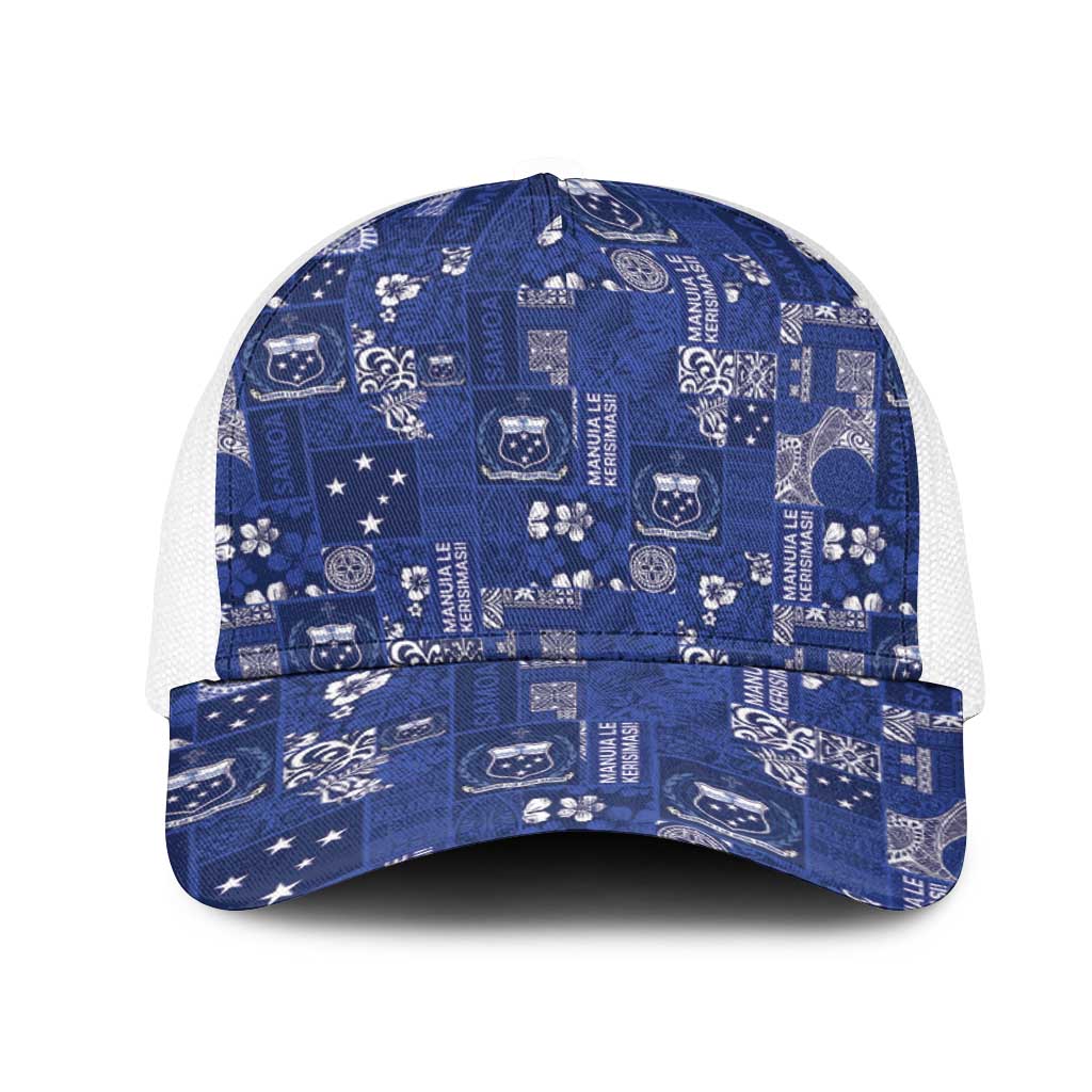 Blue Samoa Manuia Le Kerisimasi Mesh Trucker Cap Pacific Patchwork Xmas Vibes - Polynesian Pride