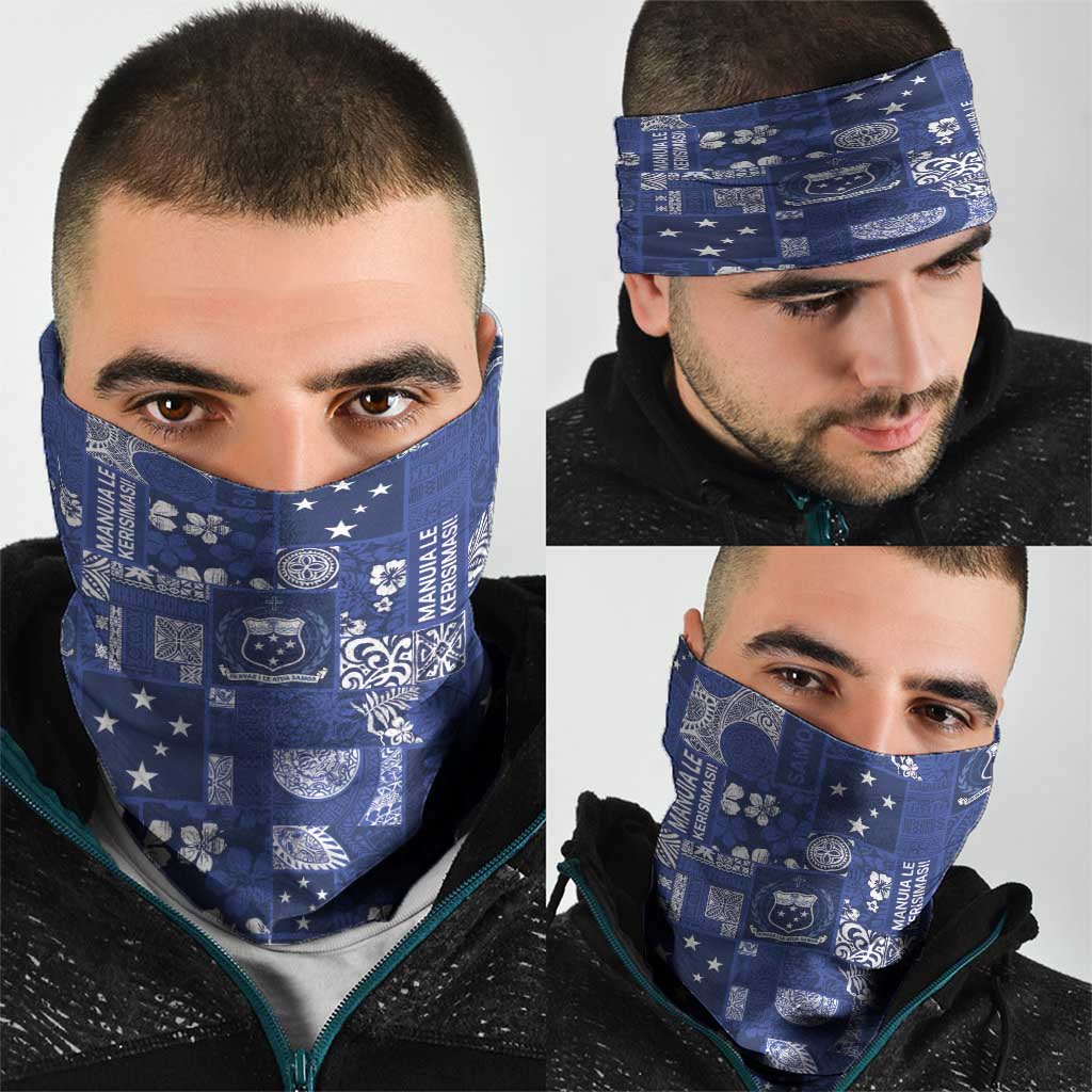 Blue Samoa Manuia Le Kerisimasi Neck Gaiter Pacific Patchwork Xmas Vibes - Polynesian Pride