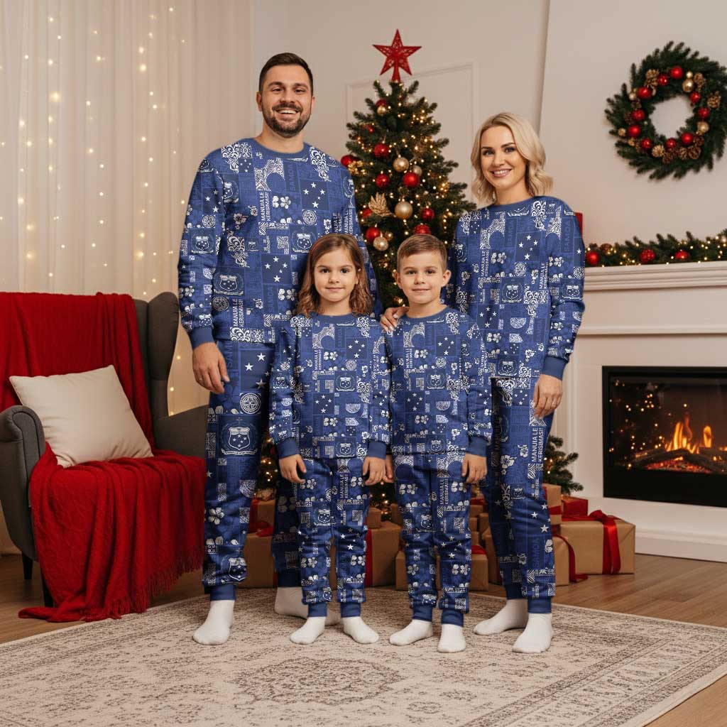 Blue Samoa Manuia Le Kerisimasi Christmas Pajama Set Pacific Patchwork Xmas Vibes - Polynesian Pride