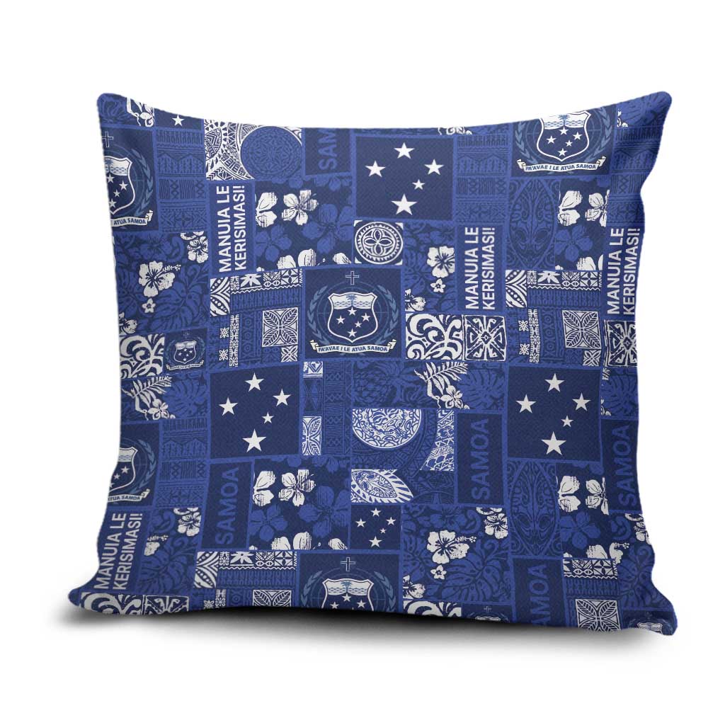 Blue Samoa Manuia Le Kerisimasi Pillow Cover Pacific Patchwork Xmas Vibes LT9 Blue - Polynesian Pride