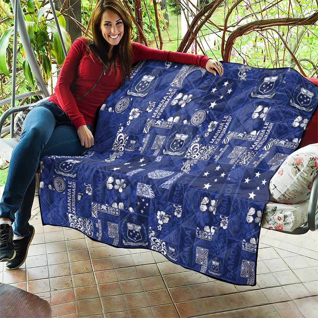 Blue Samoa Manuia Le Kerisimasi Quilt Pacific Patchwork Xmas Vibes - Polynesian Pride