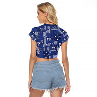 Blue Samoa Manuia Le Kerisimasi Raglan Cropped T Shirt Pacific Patchwork Xmas Vibes LT9 - Polynesian Pride