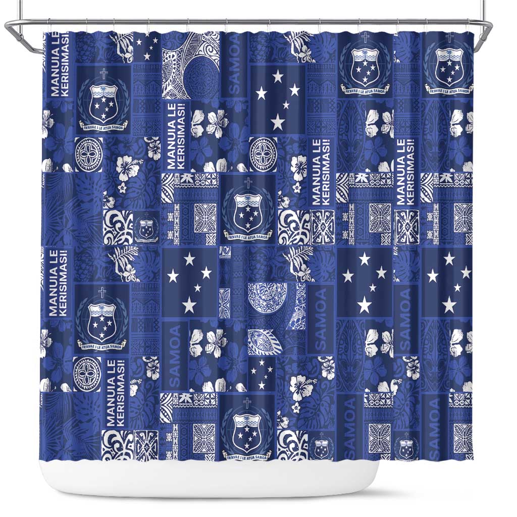 Blue Samoa Manuia Le Kerisimasi Shower Curtain Pacific Patchwork Xmas Vibes LT9 Blue - Polynesian Pride