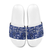 Blue Samoa Manuia Le Kerisimasi Slide Sandals Pacific Patchwork Xmas Vibes LT9 Blue - Polynesian Pride